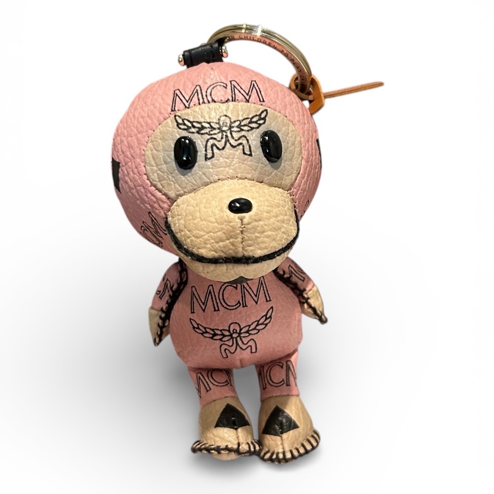 MCM x BAPE Visetos Baby Milo Key Ring Bag Charm in soft pink